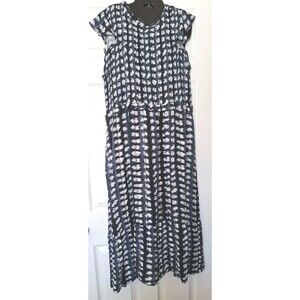 Time and Tru Tiered Maxi Dress XL 16/18 Navy Blue Smocked Cap Sleeve Cottagecore